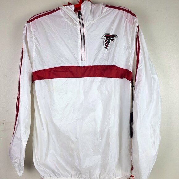 NFL Team Apparel Atlanta Falcons White Men's Half Zip Hooded Windbreaker NWT